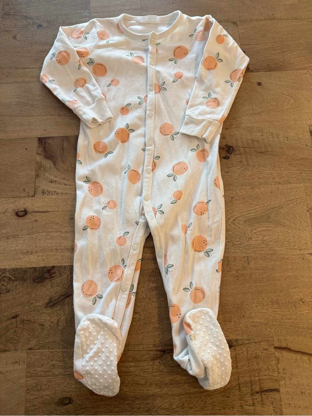 Petit Lem first Peach Print Baby One-Piece Sleeper footies snap sz 12 months